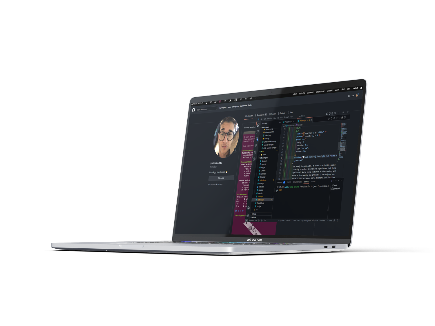 Macbook Pro with Furkan's github on the screen